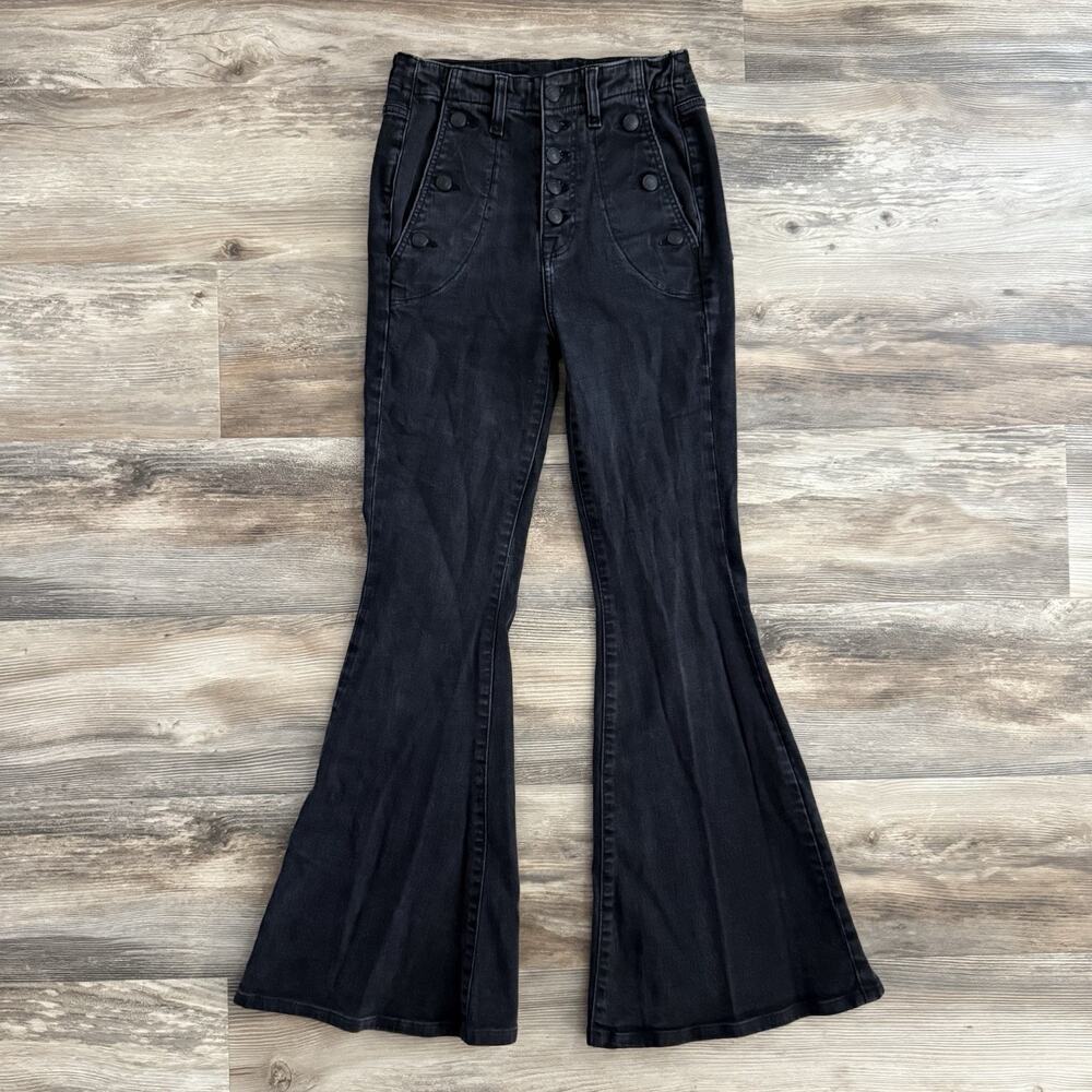 7 For All Mankind Portia Megaflare Jeans Sailor Black Women’s 26 Flare Boho 70's